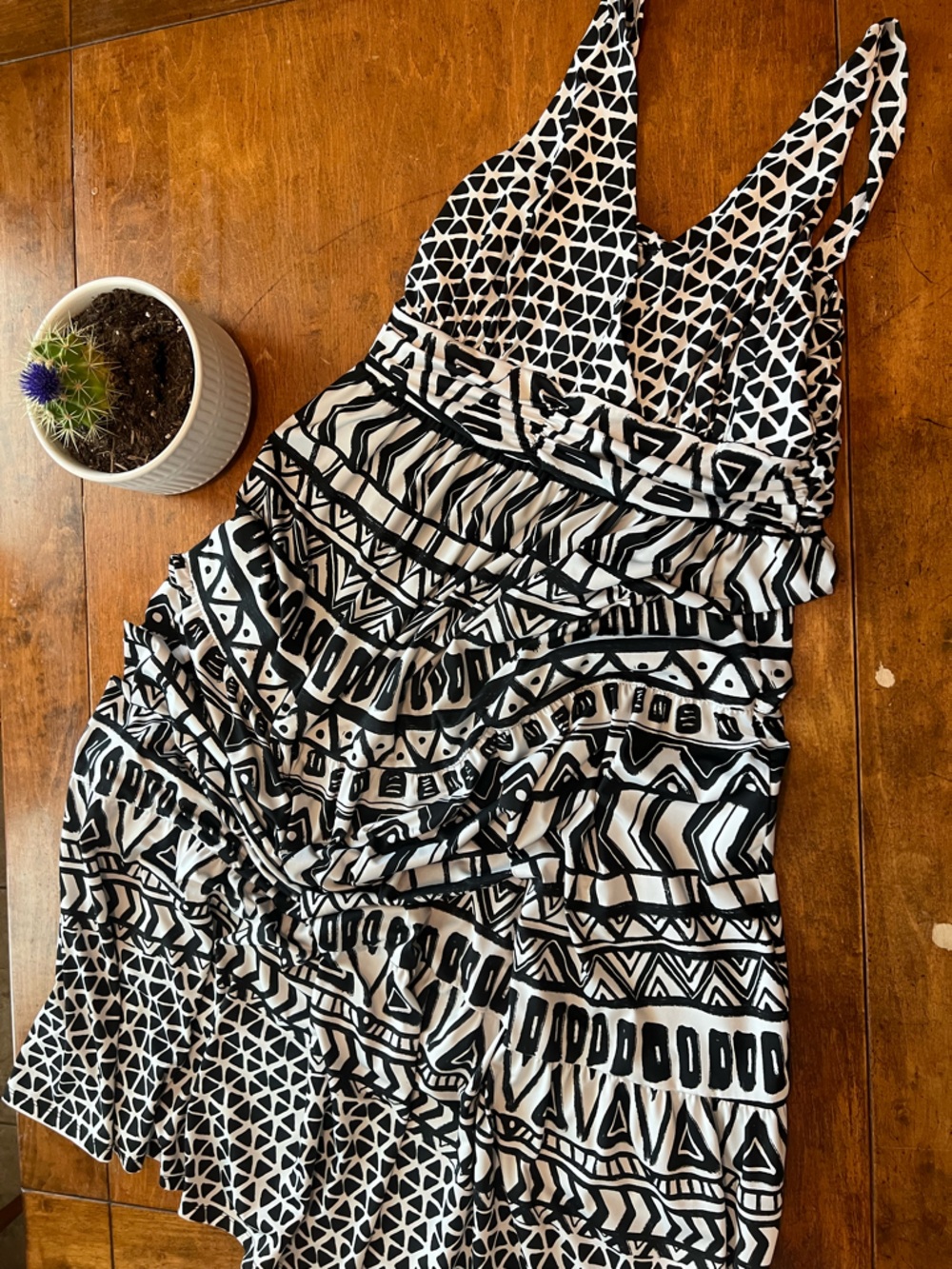 INC International Concepts Black and White Geometric Print Sundress - MAXI